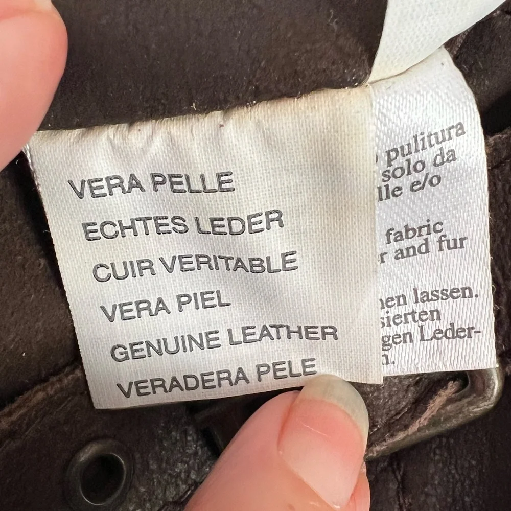 Max Mara Weekend Brown Vintage Leather pleated Midi Skirt Size 10 - Picture 3 of 6